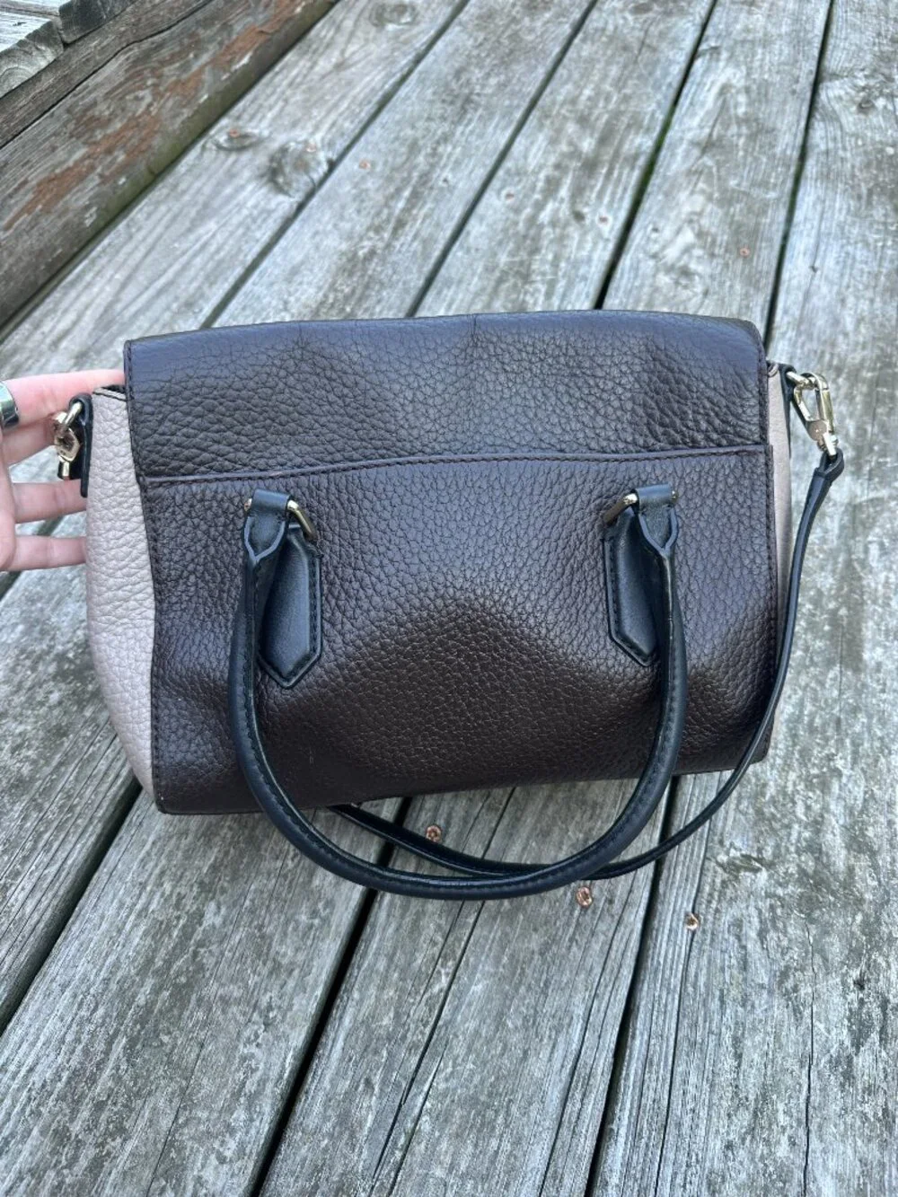 Kate Spade Grove Court Leslie Bag Purse Black Brown Crossbody Satchel Leather